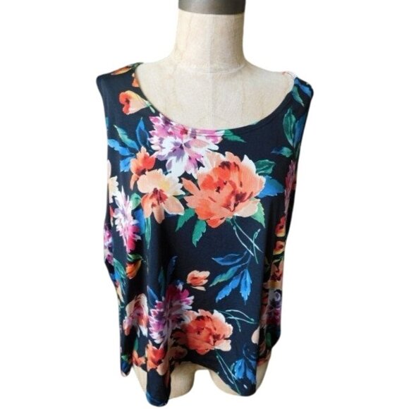 Slinky Brand Size 2XP Petite Plus Size Scoop Neck Floral Print Top - Picture 1 of 2